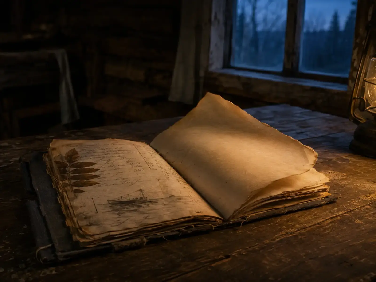 Старая семейная книга раскрыта на столе в северном доме